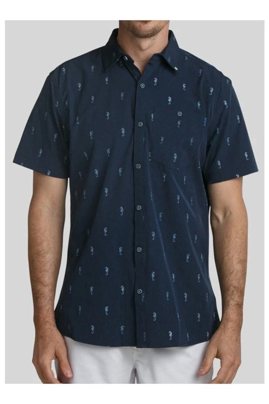 William Murray Golf Seahorse Print Button Down Shirt Navy Medium
